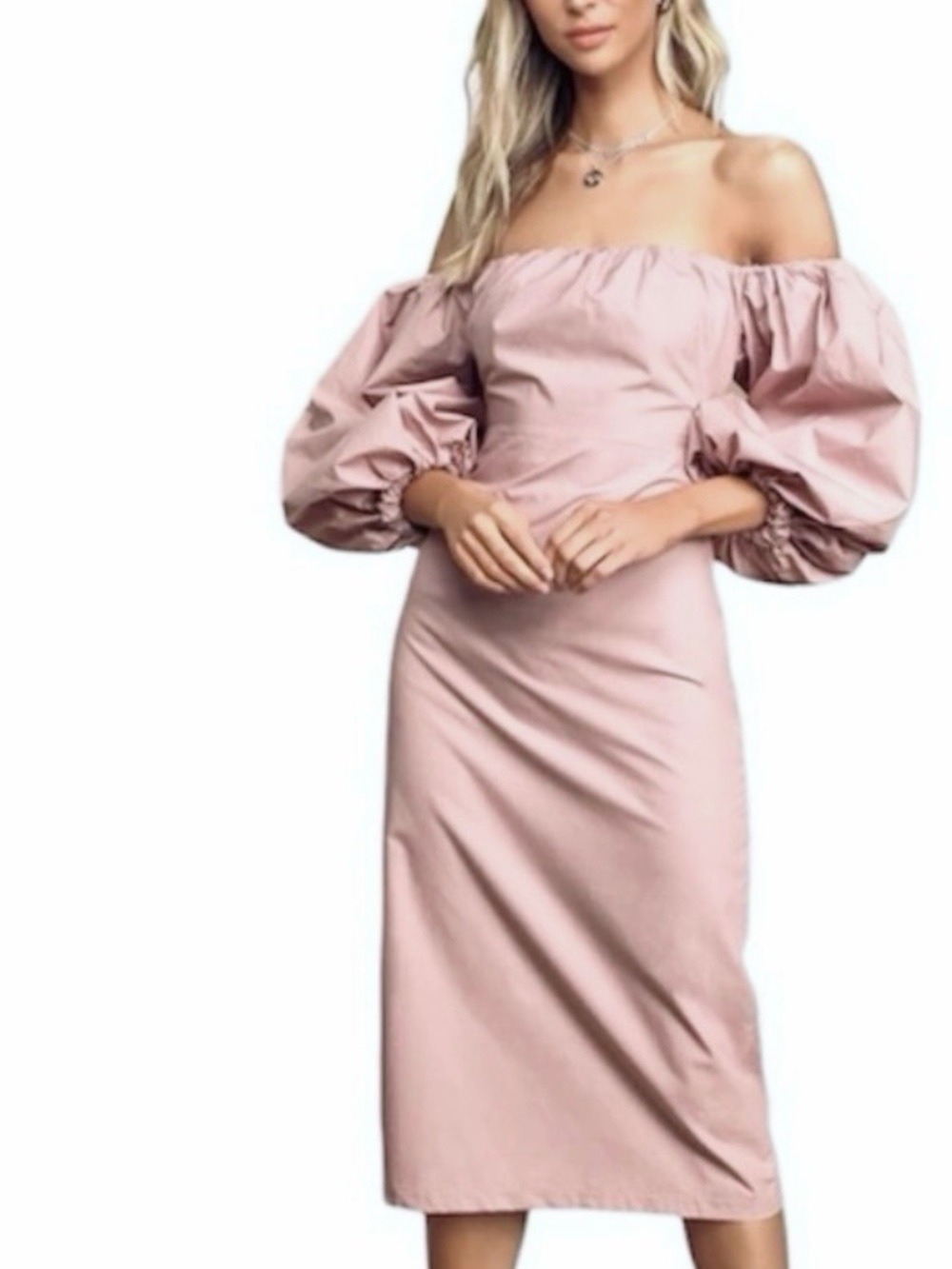 LULUS Feel the Love Mauve Off-the-Shoulder Puff Sleeve Midi Dress S